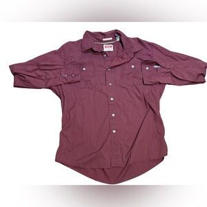 Wrangler Flex Western Button Down L Burgundy Stretch Work Shirt